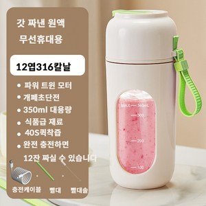 PYHO 휴대용 무선 믹서기 파워풀한 회전수의 새로운 미니 주스컵 가정용 전기 믹서컵 350ml, 녹색