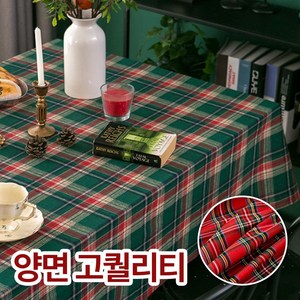 빈티지 양면 체크 테이블보 크리스마스 식탁보, 레드, 90x90, 1개