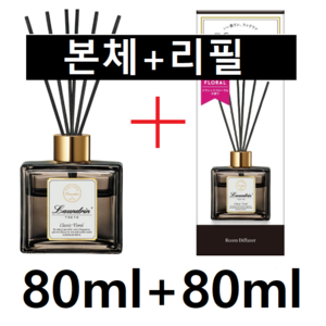 2개세트 란도린 디퓨저 방향제 본품80ml + 리필80ml 클래식 플로럴, 클래식플로럴, 1개