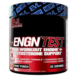 EVLUTIONNUTRITION ENGN 테스트 프리-워크아웃 엔진 + 테스토스테론 서포트 프루트 펀치 맛, 1개, 285g