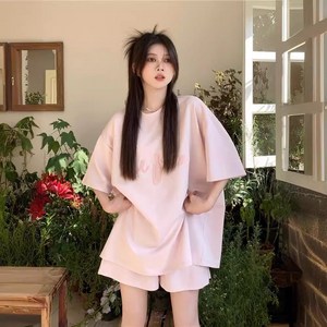 YioYcc 여성반팔티셔츠편한 캐주얼룩 오버핏 루즈핏투피스