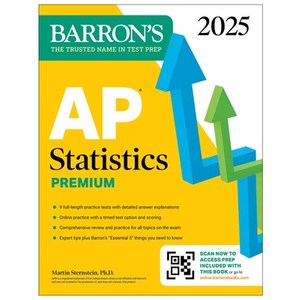 (영문도서) AP Statistics Pemium 2025: 9 Pactice Tests + Compehensive Review + Online Pactice Papeback, Baons Educational Sevices, English, 9781506291970