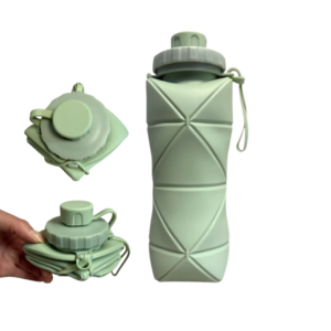 모시루 접이식 휴대용 실리콘 물병 그린, 1개, 600ml
