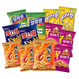 농심 과자 세트, 새우깡 90g x 3p + 꿀꽈배기 90g x 3p + 양파링 84g x 2p + 포스틱 84g x 2p + 바나나킥 75g x 2p, 1세트