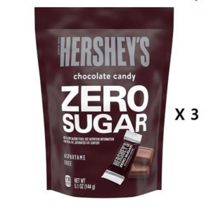 허쉬초콜렛 무설탕 HERSHEY'S Zeo Suga Chocolate Suga Fee Candy Individually Wapped 5.1oz x 3, 144g, 3개