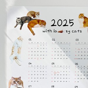 2025년 고양이 벽걸이 대형 1년 포스터 벽달력 한장 달력 캘린더 감성 인테리어 연력 달력 선물, 12캣 화이트