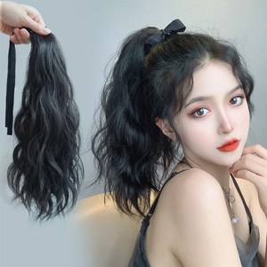 하이유니 히피펌 숏 포니테일 스트랩 35cm 붙임 머리 헤어 여자 여성 부분 피스 가발, 네츄럴블랙, 1개