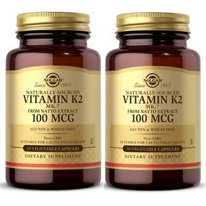 솔가 내츄럴 비타민 K2 Solgar Natural Vitamin K2 (MK-7) 100 mcg 50 베지캡슐 2 팩, 50정, 2개