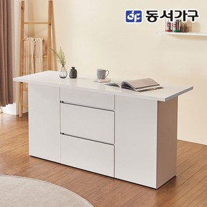 동서가구 네오 아리아 식탁겸용 다용도 수납 아일랜드 홈바 NEO432, 화이트+블랙대리석패턴상판