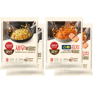 CJ 햇반쿡반 새우볶음밥 2팩+스팸김치볶음밥 2팩(총8인분), 4개, 420g