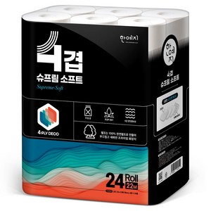 한예지 4겹 슈프림 소프트 천연펄프 고급롤화장지, 22m, 24롤, 1개