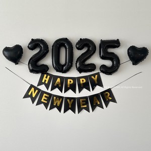 해피뉴이어 헬로 2025 연말 파티용품 세트, 1개, 블랙