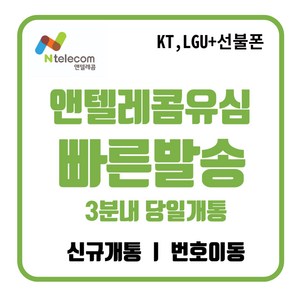 앤텔레콤 공식 신형 정품 선불유심 선불폰(kt lg) 자급제사용가능 당일개통 주말개통 빠른개통, LG망유심, 1개