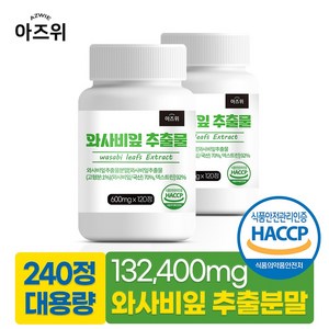 와사비잎 추출물 66200mg 식약청인증 HACCP, 2개, 120정