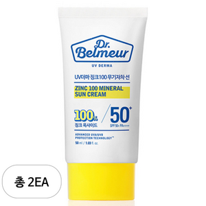 더페이스샵 닥터벨머 UV더마 징크100 무기자차 선크림 SPF50+ PA++++, 50ml, 2개