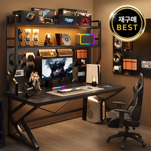 칼리도 게이밍 데스크 컴퓨터 책상 노트북 책장 1인책상 pc 데스크탑책상, 블랙[블랙프레임]
