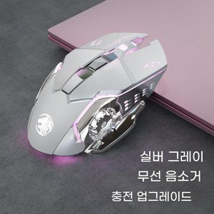 PYHO 무선 마우스 충전식 사무용 게임 빛나는 LED 마우스 데스크탑 PC 컴퓨터 노트북 용 게이머 마우스, 실버그레이