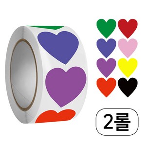 스티커나라 하트스티커 레인보우 500p, 2롤, 하트레인보우