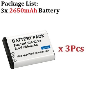 EN-EL23 배터리 및 듀얼 슬롯 충전기 니콘 쿨픽스 B700 S810C 카메라용 2650mah, 08 3 Battey, 한개옵션1