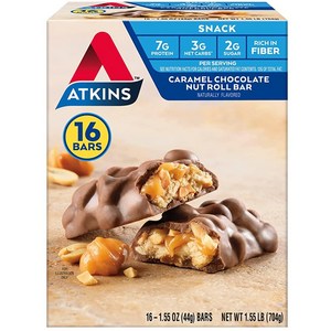 Atkins 스낵 단백질 바 케토 캐러멜 초콜릿 너트롤 16개, 704g