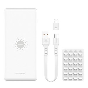 스피디 퓨어멀티W 보조배터리 10000mAh + C타입 케이블 + 8핀 젠더 + 흡착패드, SPE-PA102A5W, WHITE