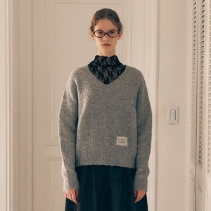 로라로라 BOUCLE V NECK KNIT GRAY