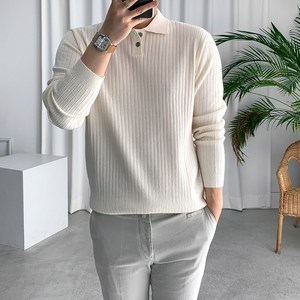룩플레인 고급스러운 골지 비스코스 긴팔 니트 카라 티셔츠 7colo