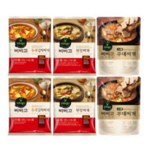 비비고 찌개 3종 6개 (두부김치 x2개 된장찌개 x 2개 스팸부대찌개 x 2개), 1세트, 1.42kg