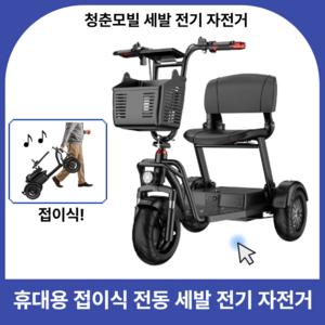 청춘모빌 여유로운 노인 전동차 세발 전기자잔거 실버 전동스쿠터 시니어 밧데리 전동카트 접이식 어르신, 36V 10A 30km, 1개