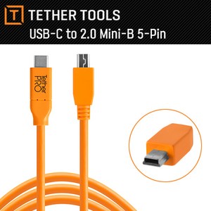 테더툴스 TetherPro USB C 타입 to 2.0 Mini-B 5-Pin 케이블 4.6m, CUC2415-ORG