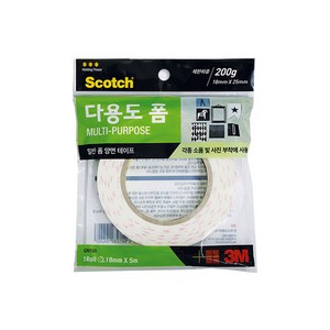 3M 스카치 다용도 폼 양면 테이프 18mm x 5m, 흰색, 1개