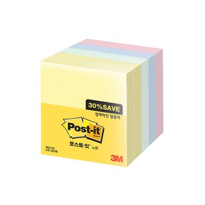 쓰리엠 포스트잇 알뜰팩 76 x 76 mm 654-5A 500매, 노랑, 애플민트, 크림블루, 러블리핑크, 3개