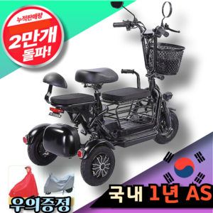 미소로 [편안한 여행] 세발 전기자전거 삼륜 전동스쿠터 전기스쿠터 전동자전거 전기오토바이, 1개, 2인승 20km주행