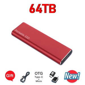 고속 외장 하드 드라이브 솔리드 스테이트 휴대용 SSD 모바일 저장 장치 노트북 및 Mac용 USB3.1 1TB, 24 Red 64TB, 한개옵션1