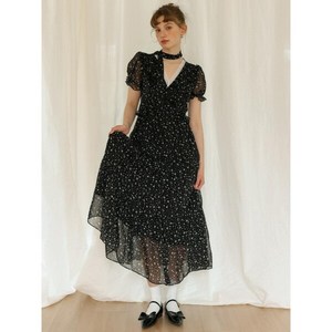 [던드롭] DD_Floral v-neck chiffon frill dress