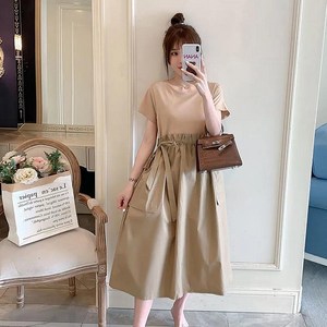 여성 여름 빅사이즈 라운드 반팔 캐주얼 원피스 루즈핏 날씬해 보이는 군살커버 스트링 티셔츠원피스