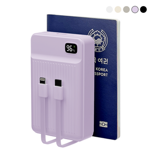 [난연 보조배터리] 바우아토 PD 22.5W 고속 입출력 케이블 일체형 미니 대용량 보조배터리 20000mah, 파스텔퍼플