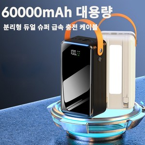 PYHO 대용량 보조배터리 고속충전 캠핑용 차박용 여행용 멀티단자 60000mAh, 화이트