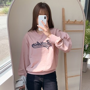 [뉴데이][자체제작]여성 긴팔 티셔츠 레터링 아노락 티셔츠 브이넥티셔츠 맨투맨