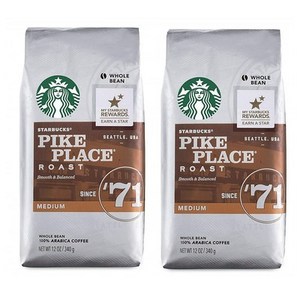 스타벅스 Stabucks Pike Place 파이크 플레이스 로스트 커피 미디엄 원두커피 340g 2팩, 2개