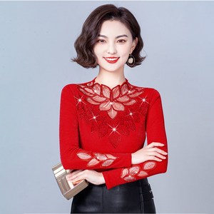 댄스복 상의 여성용 추동 레이스 망사 핫피스 긴팔 티셔츠 뉴타임즈 U268J074