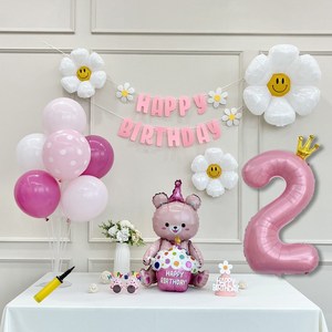 연지마켓 데이지 곰돌이 생일 파티 숫자 풍선 가랜드 세트, 2, 1세트, 베어 핑크 2