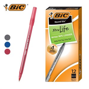 BIC 볼펜 라운드스틱 1.0mm Round Stic 빅펜 12P, 레드, FREE