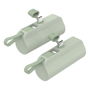 2in1 도킹형 듀얼 미니 일체형 보조배터리 5000mAh 2p세트, 올리브 C타입+8핀(2p)