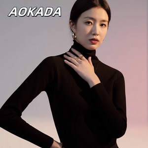 AOKADA 티셔츠 여자 가을겨울 기모 두꺼운 보온 반하이넥 롱슬리브 슬림핏 레이어드 티셔츠 상의 3colors