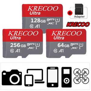 KRECOO® 256GB 메모리 카드 Mico Sd Ulta Class 10 대부분의 장치에 적합(Micosdxc to Sd 어댑터 포함), 256, 1개