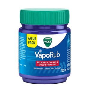 Vicks Vaporub 감기 기침 코 막힘 두통 몸살 근육 경직 및 호흡 곤란 완화, 2개, 105g