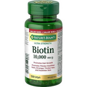 (캐나다 직송) Natue s Bounty Biotin 10000mcg 소프트젤 모발 성장 촉진 건강한 피부와 손톱 신체의 지방 탄수화물 및 단백질 대사 지원 120 카운트, 1개, 120정