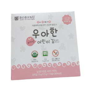 서울대밥스누 우아한 오가닉 어린이 김, 무조미, 15g, 4개