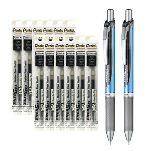 Pentel 에너겔 노크식 볼펜 0.5/0.7mm 리필 세트, 0.5mm 흑색 2개+리필 흑색12개 세트